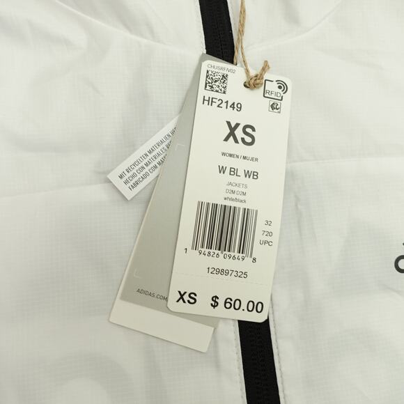 NWT adidas Womens Marathon Windbreaker Track Jacket Full Zip Hooded White XS - Picture 2 of 8